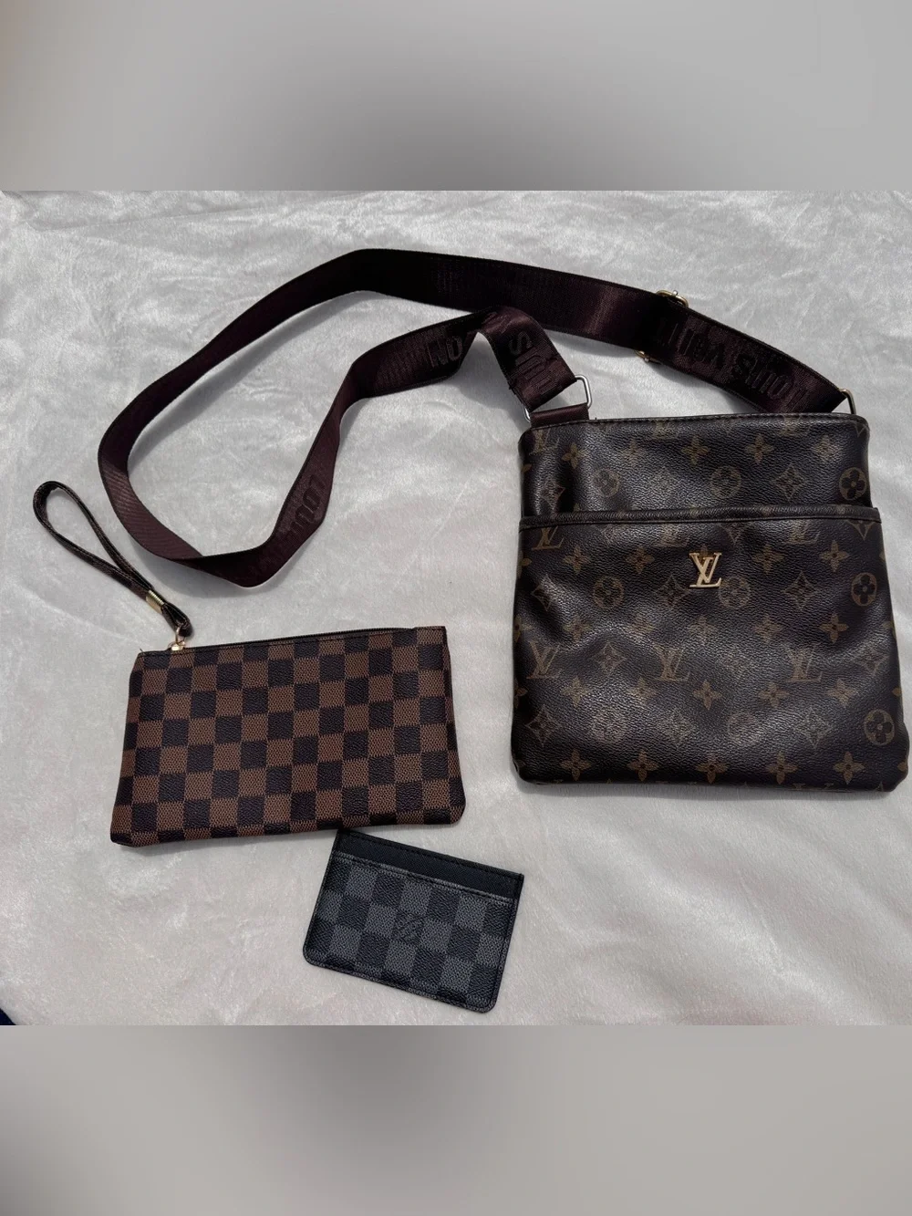 Louis Vuitton Monogram & Damier Brown Crossbody Bag with Gold LV Emblem - Picture 1 of 13